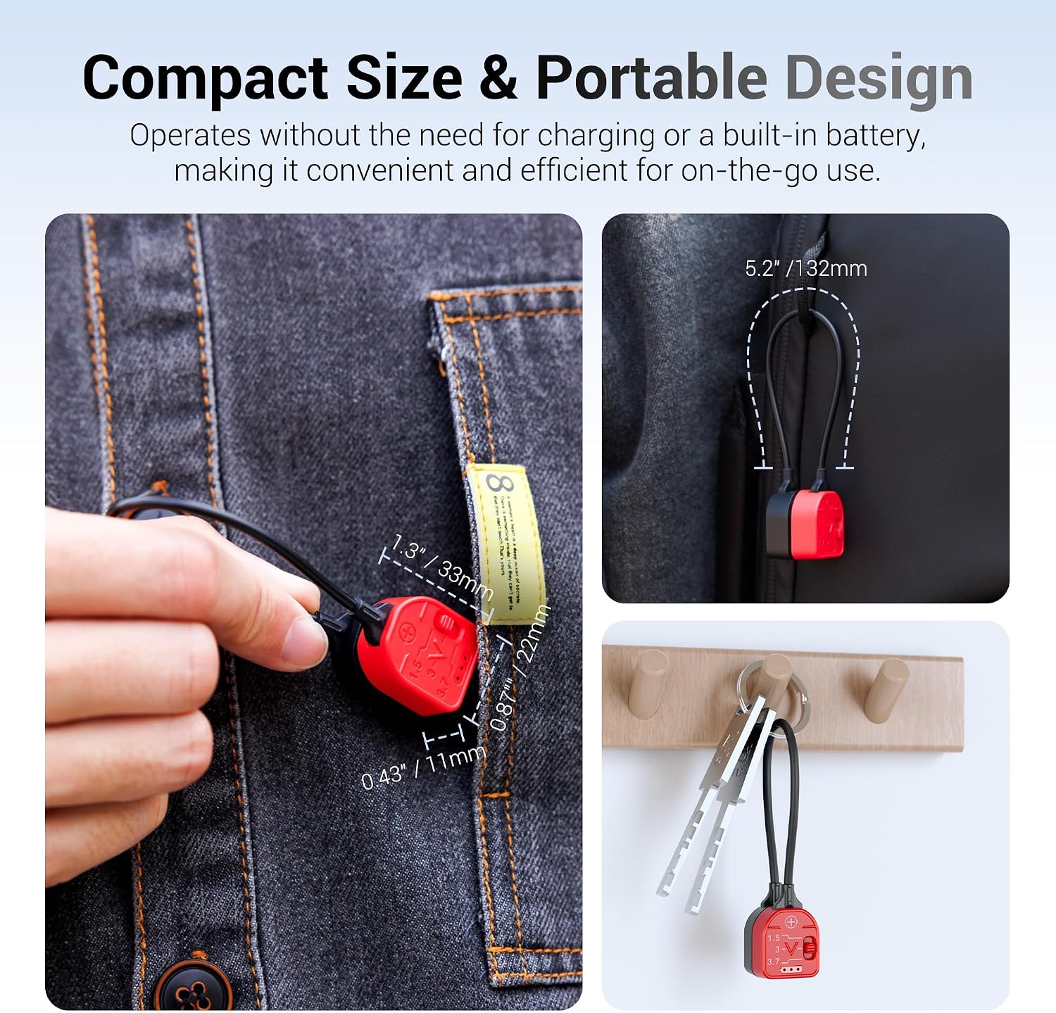 Portable Magnetic Battery Tester for AA AAA C CR2032, Compact Universal Battery Checker with 3 Indicator Lights for