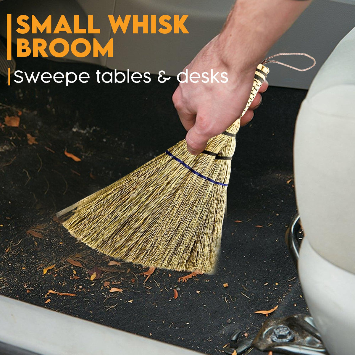 Handmade Whisk Broom, 12-Inch Stiff Sorghum, Bamboo Handle