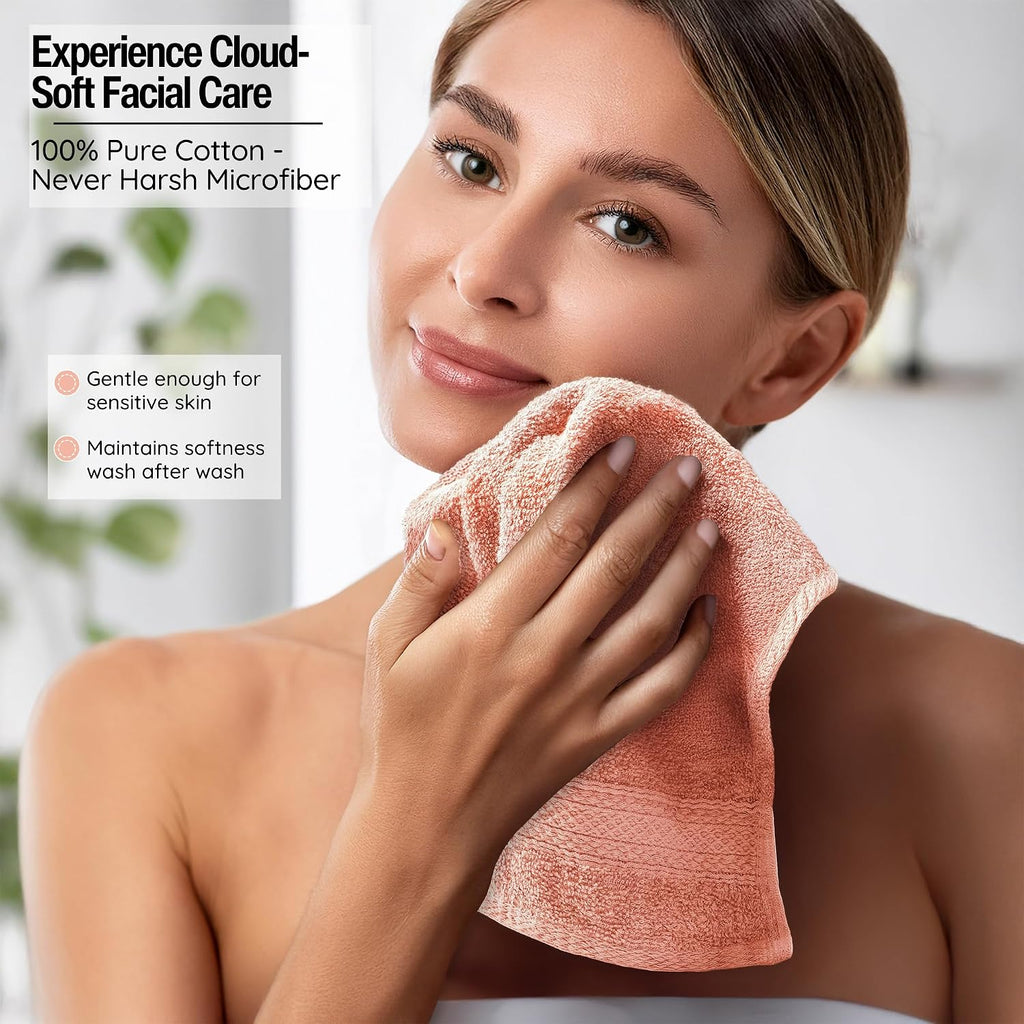 Washcloths, 13" x 13" Washcloths 12 Pack, Face Towels | Thick Loop Pile Wash Cloths – Absorbent and Soft 100%