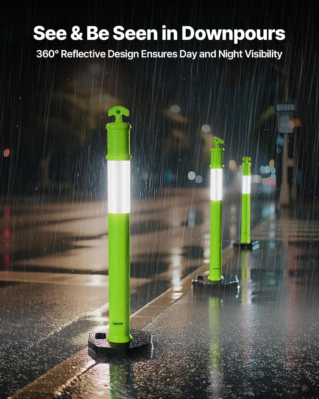 3 Pack Traffic Delineator Posts, 45 inches Traffic Safety Cones with Weighted Base and Reflective Strips, Heavy Duty