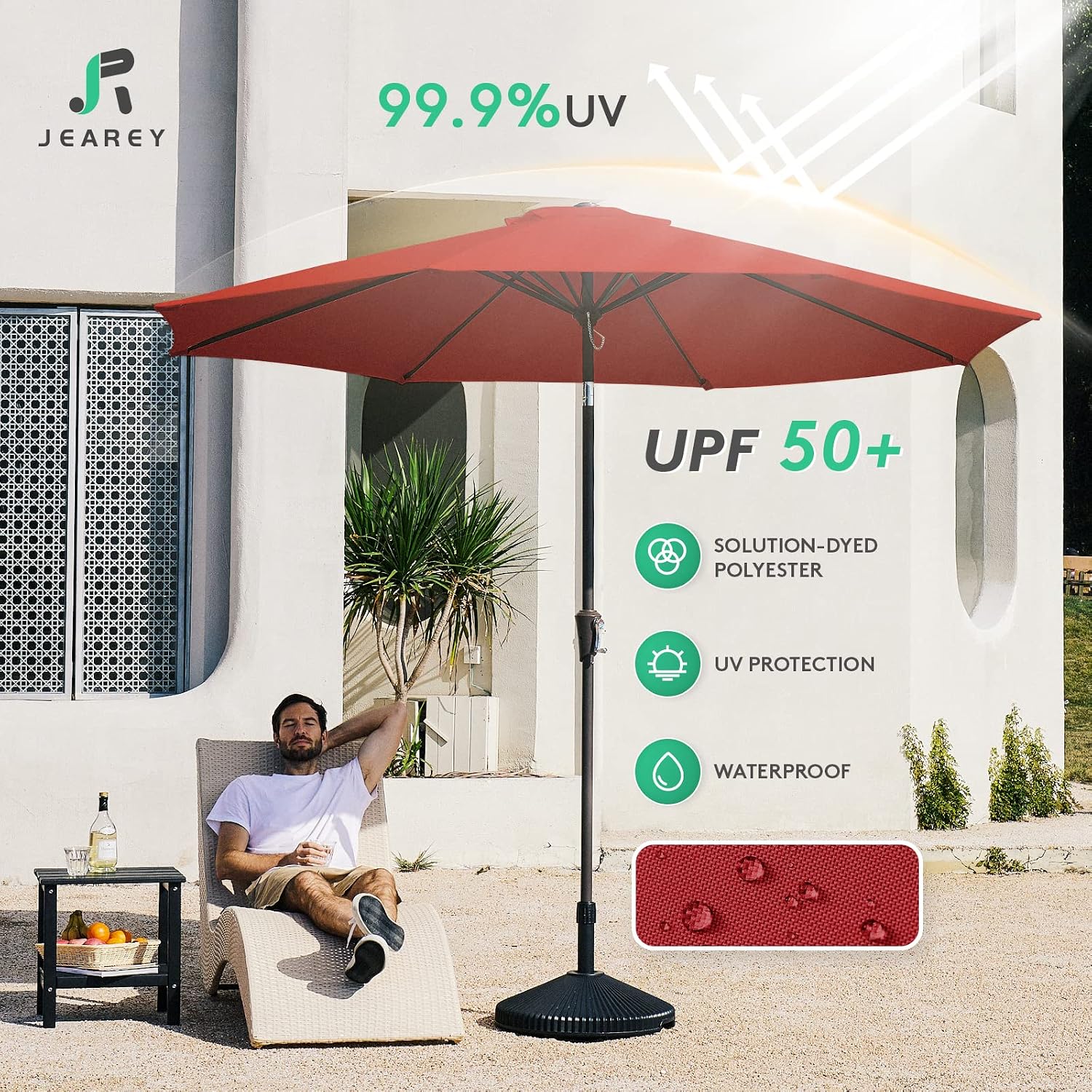 9FT Outdoor Patio Umbrella Outdoor Table Umbrella with Push Button Tilt and Crank, Market Umbrella 8 Sturdy Ribs UV