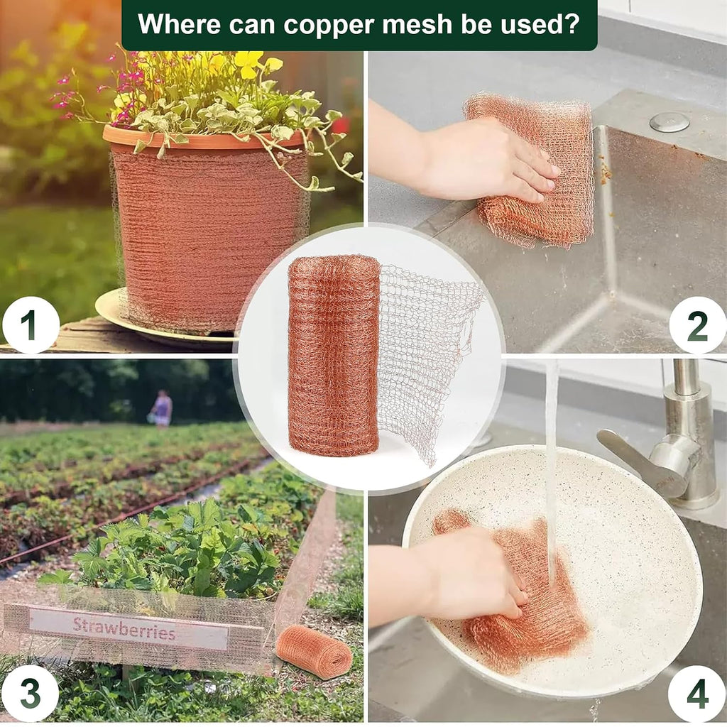 Copper Mesh Roll – 5 in x 20 ft Rodent & Pest Control Hole Filler for Gaps and Cracks – Gloves & Tools Included