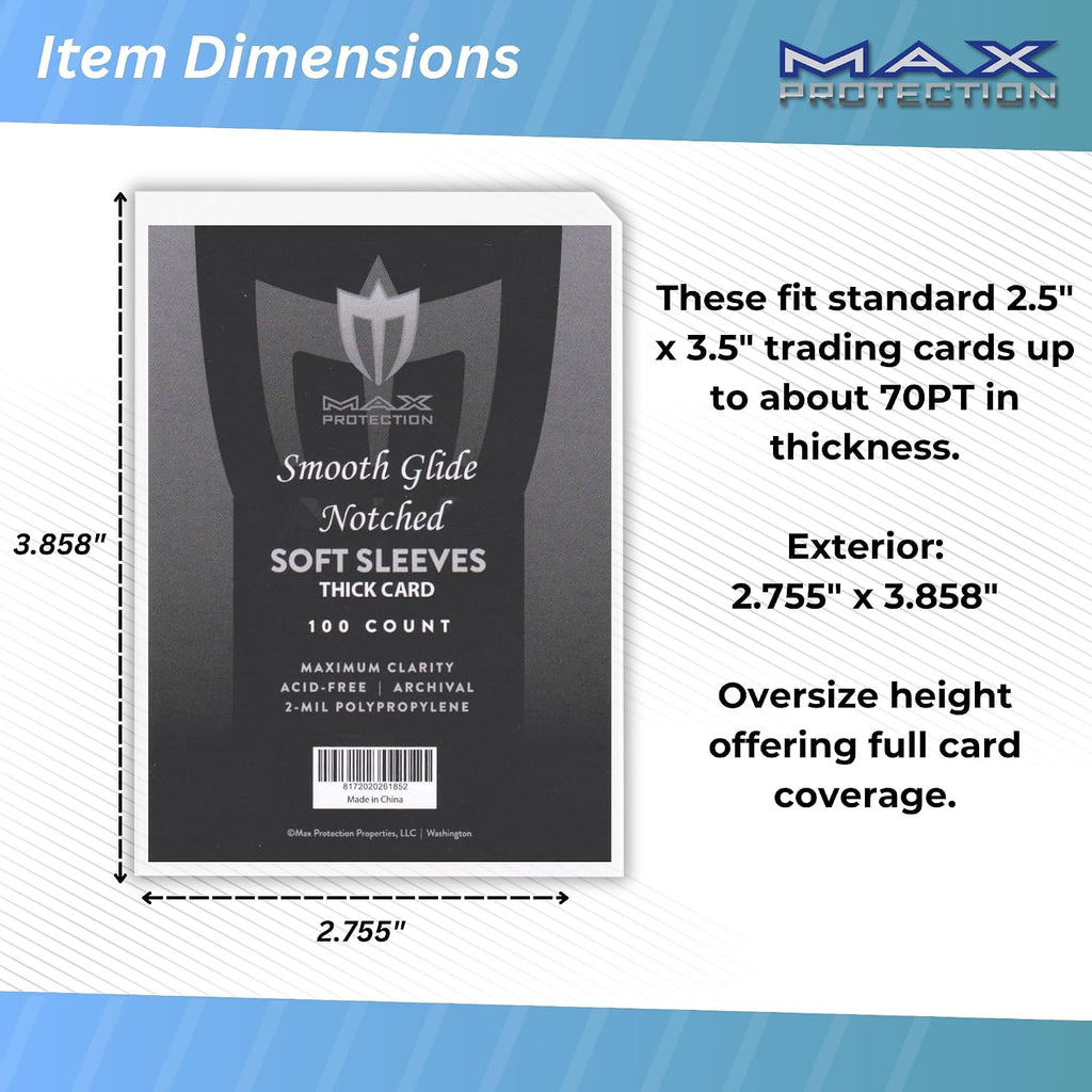 Notched Penny Sleeves - 100ct Packs - Easy Glide Notched Card Holders- Premium, Acid-Free & Archival Safe Protection