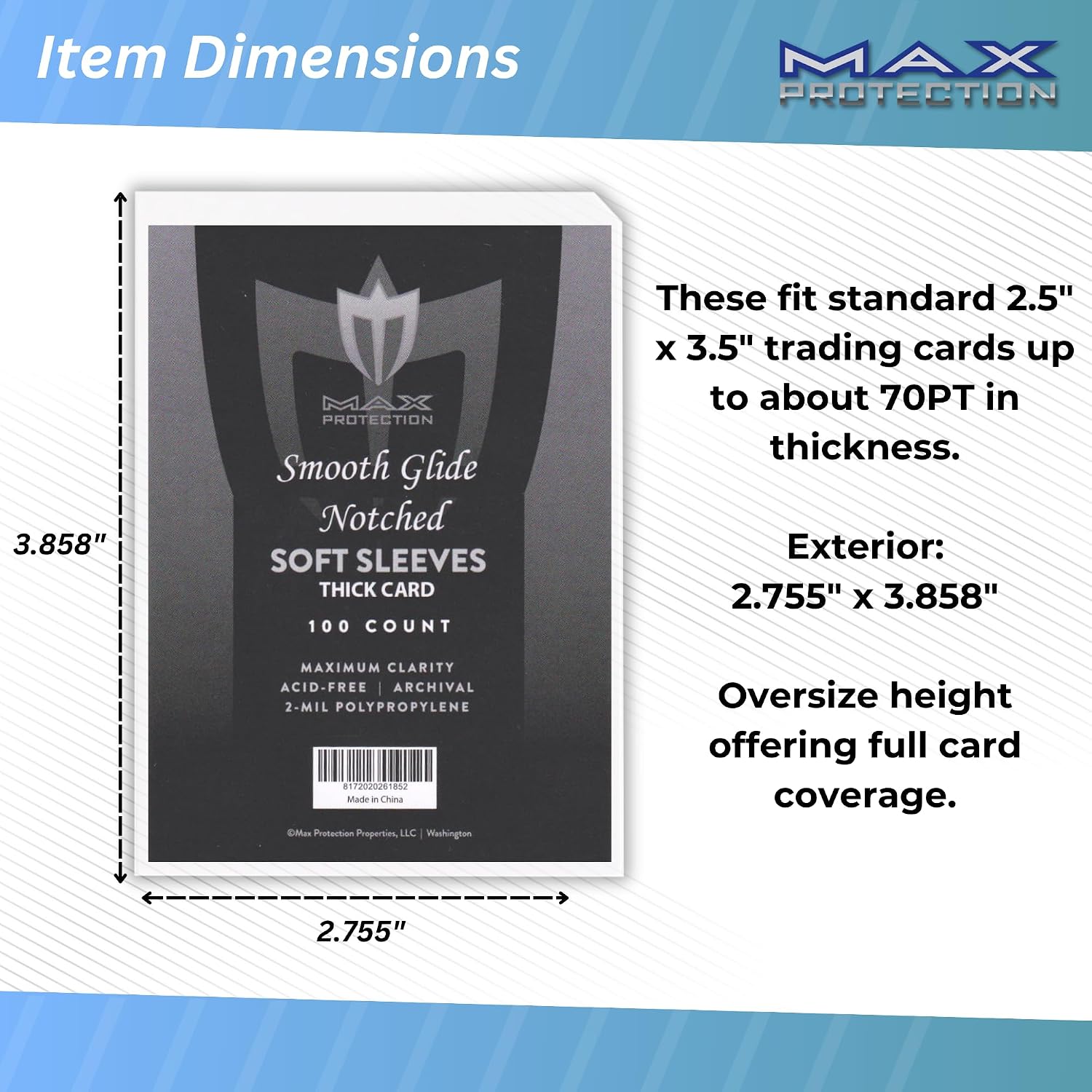 Notched Penny Sleeves - 100ct Packs - Easy Glide Notched Card Holders- Premium, Acid-Free & Archival Safe Protection