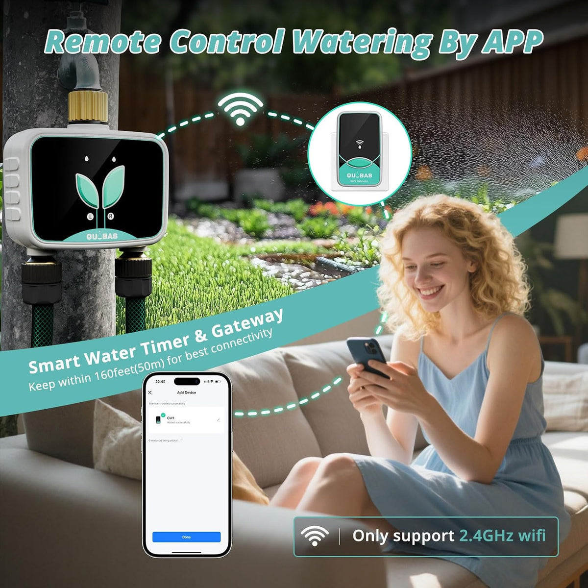 WiFi Water Timer for Garden Hose, 2 Zone Brass Smart Sprinkler Timer | Hose Timer with App Control & Rain