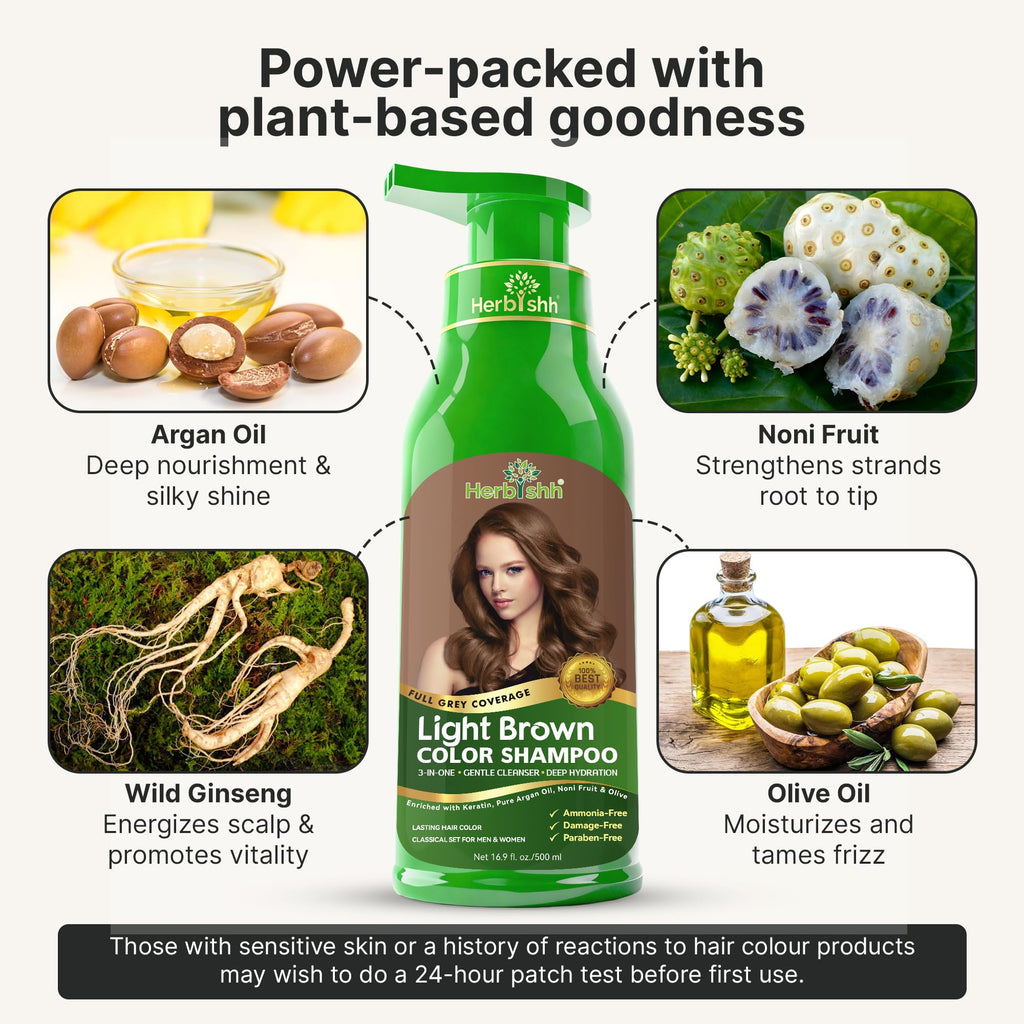 Light Brown Hair Dye Shampoo for Gray Hair Coverage 500ml