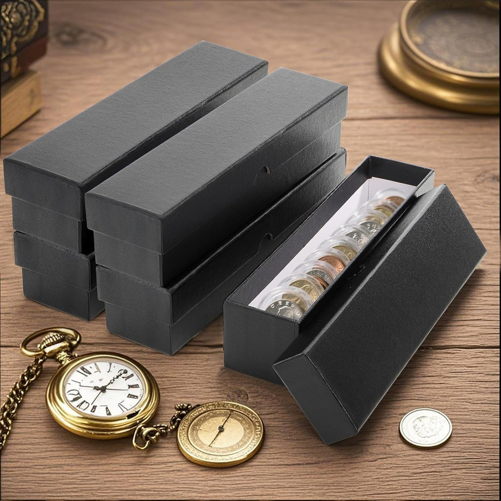 10 Pack Coins Holders for Collectors, Cardboard 2x2 Inch Coin Flip Boxes, Single Row Coins Snap Protection Cases for