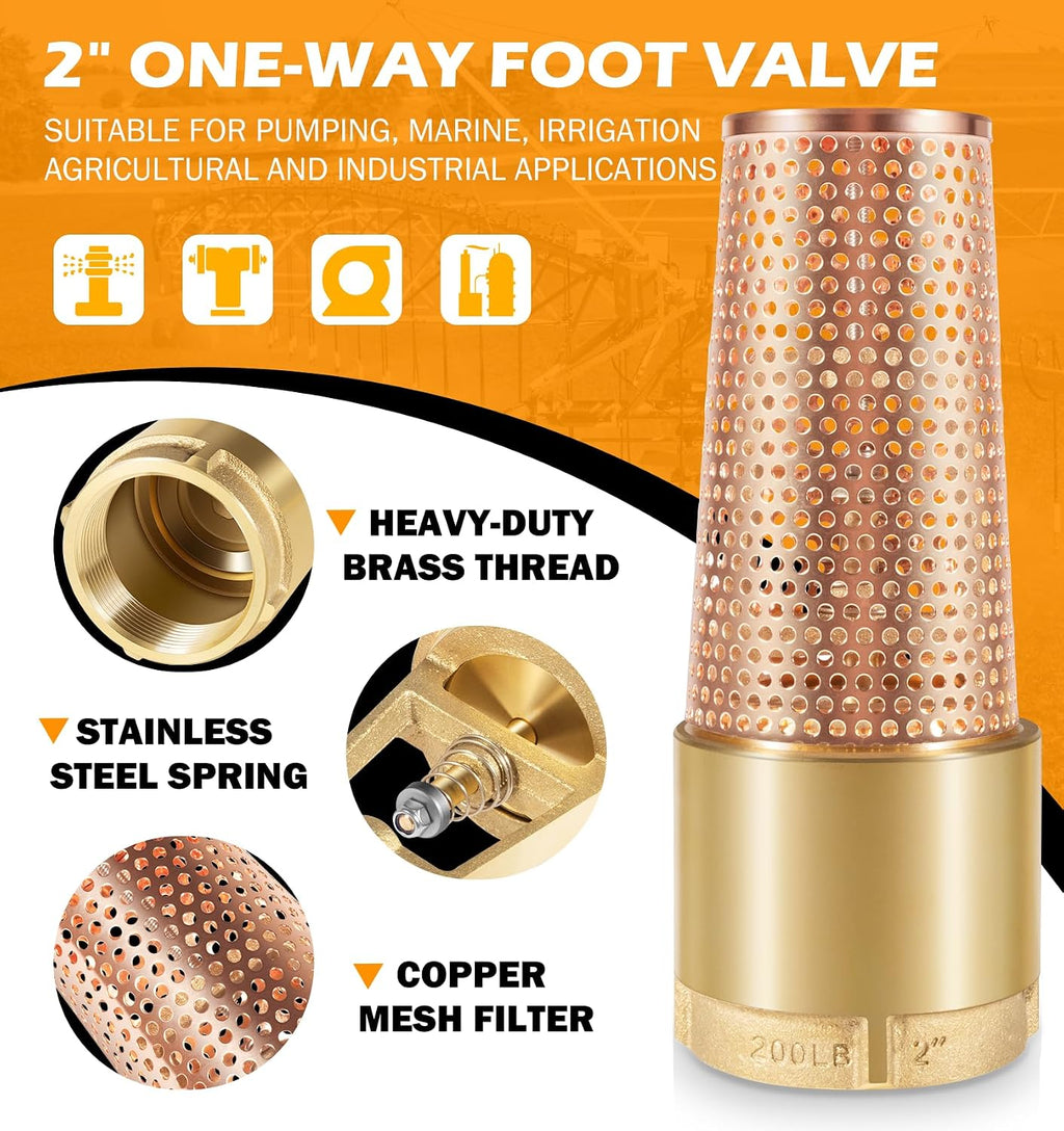 2 Inch Foot Valve for Irrigation Pump, One-Way With ZEBRA MUSSEL Strainer