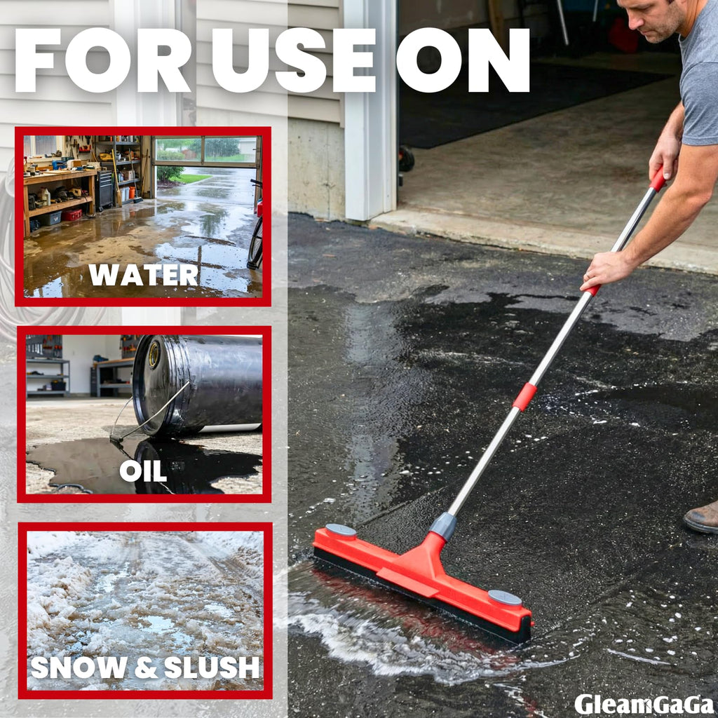 Floor Squeegee with 2 Replaceable Heads and Extendable 62" Long Handle