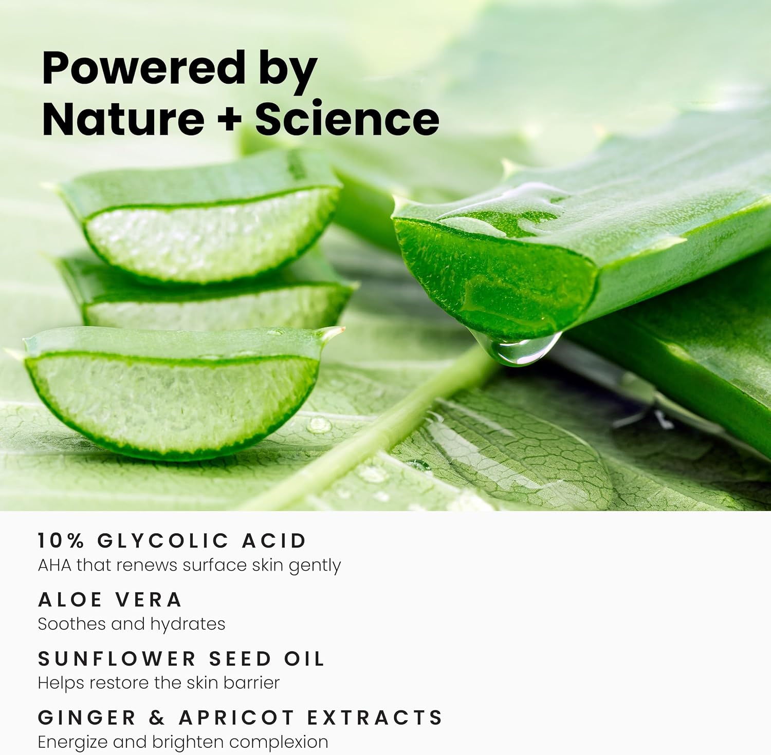 Glycolic Acid Face Wash & Cleanser, 10% AHA | 10% Glycolic Acid with Aloe Vera & Sunflower Oil, Gently Exfoliates &