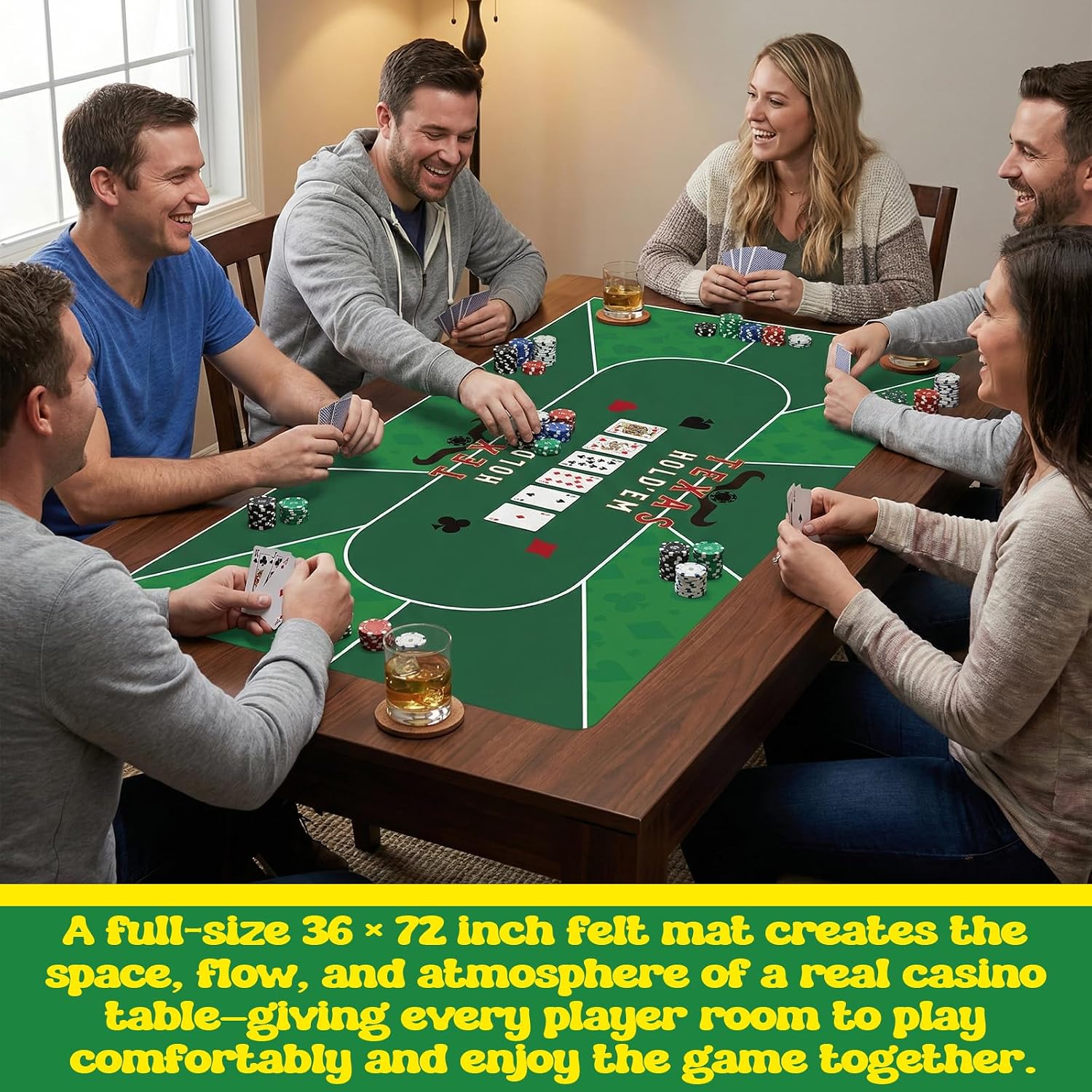 Casino Night 4-in-1 Complete Game Set with 2 Double-Sided Felt Layout Mats (36"x72"), 10" Roulette Wheel, 200 Chips