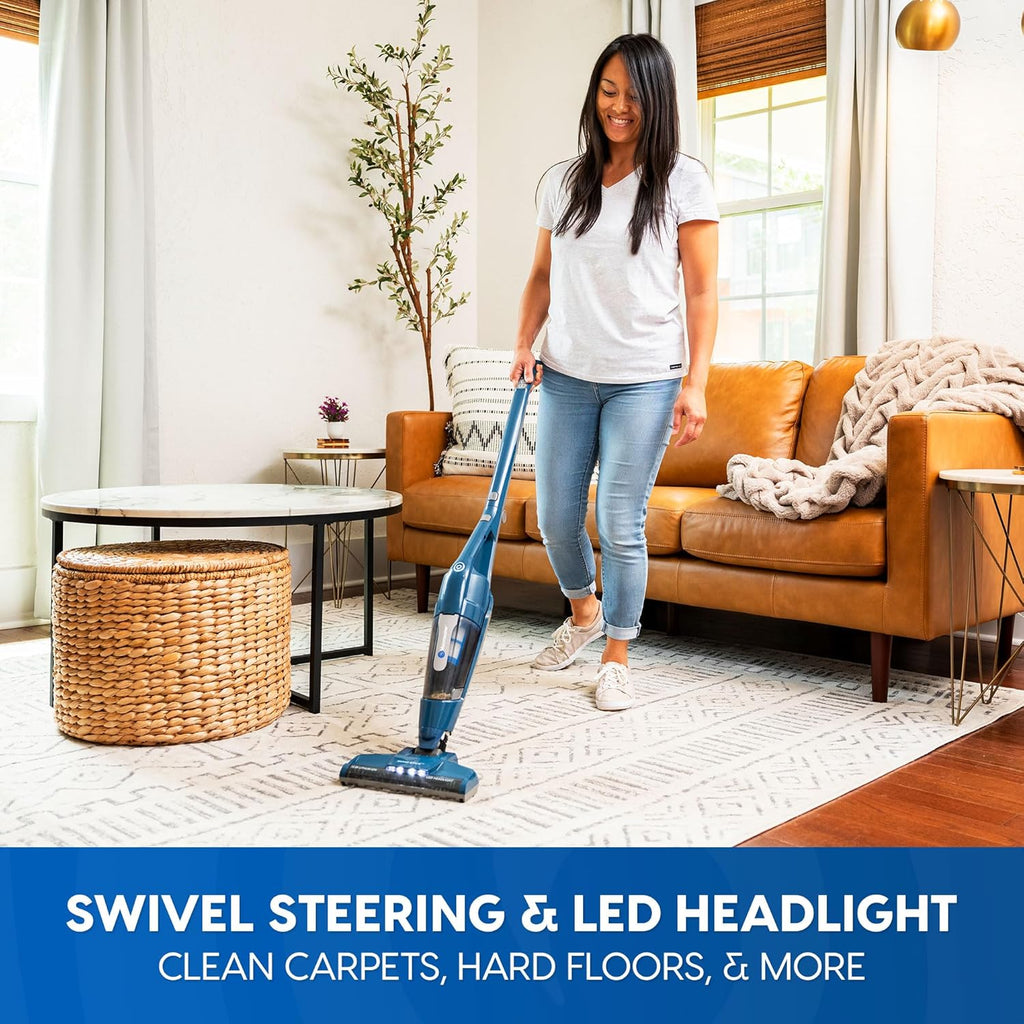 Portable 10.8V 2-in-1 Cordless Stick Vacuum Cleaner | Lightweight, 2-Speed Power Control, LED Headlight, for Hardwood