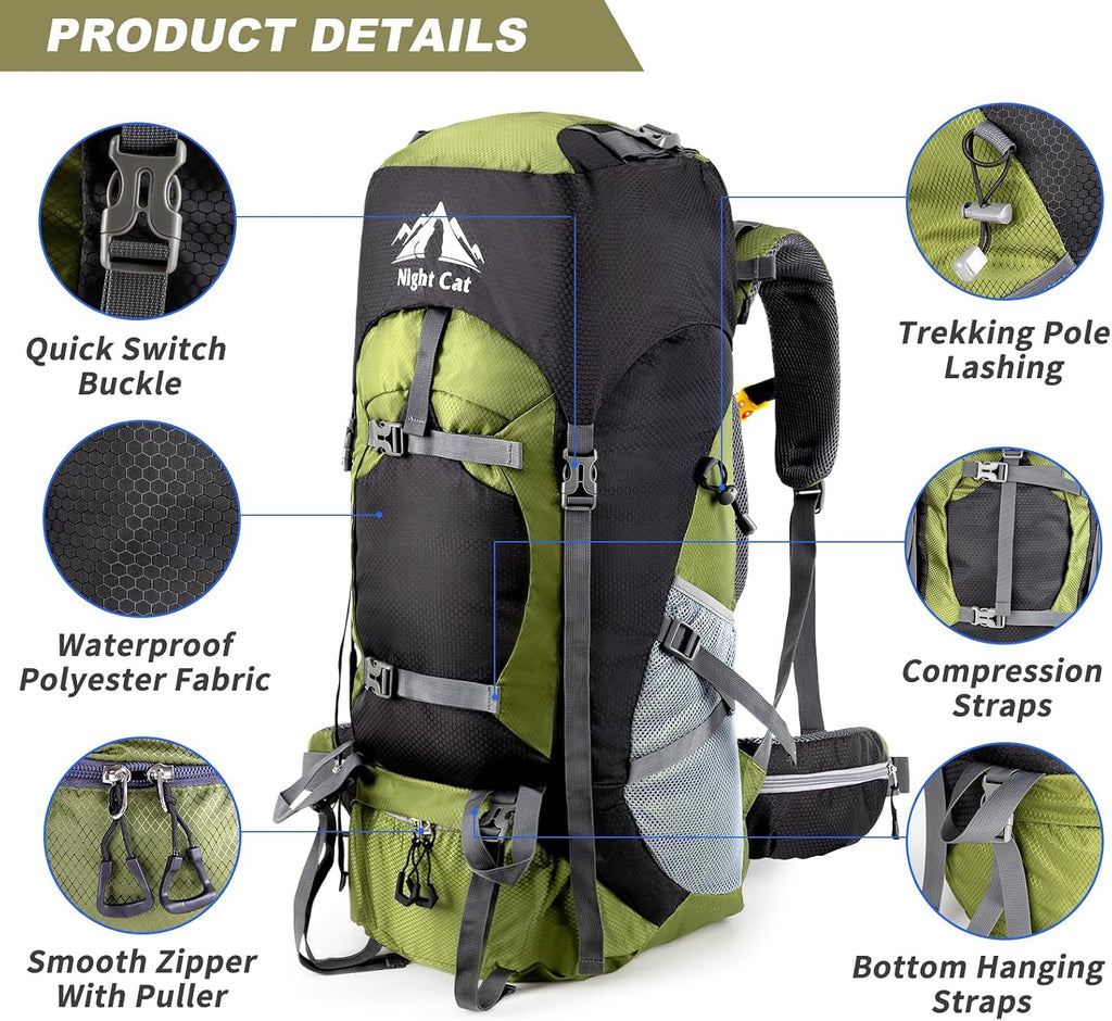Hiking Backpacks 70L Camping Backpacking Packs for Men Women Lightweight Outdoor for Mountaineering Traveling, No