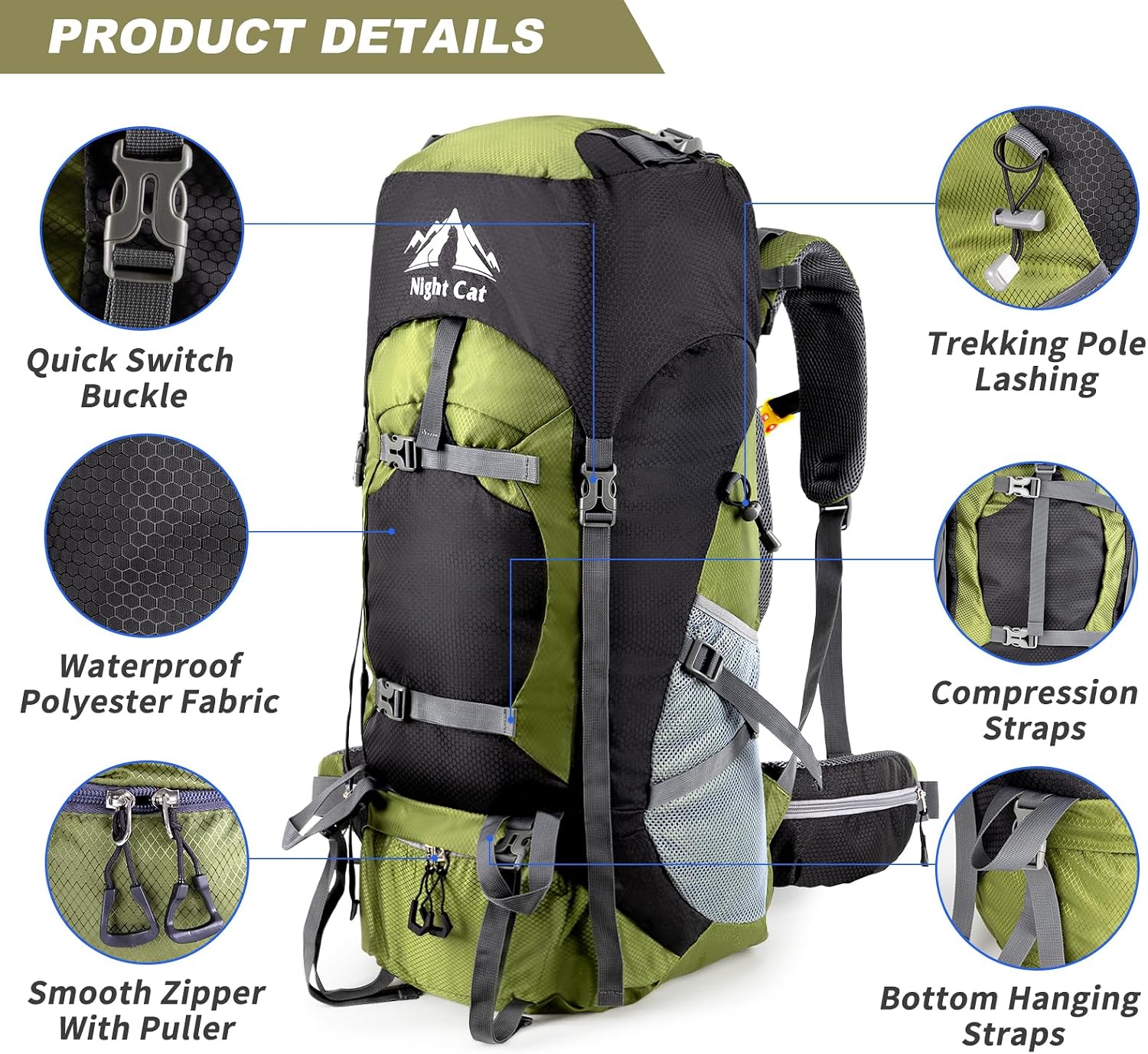 Hiking Backpacks 70L Camping Backpacking Packs for Men Women Lightweight Outdoor for Mountaineering Traveling, No