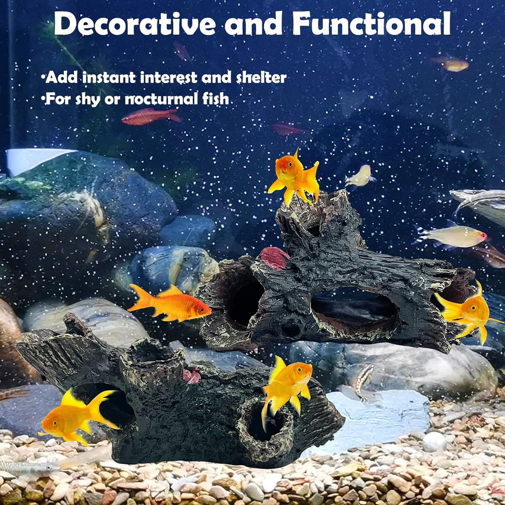 2 Pcs Decaying Trunk Aquarium, Betta Fish Ornament, Freshwater Ornament - Small Resin Aquarium Decoration Log, 20