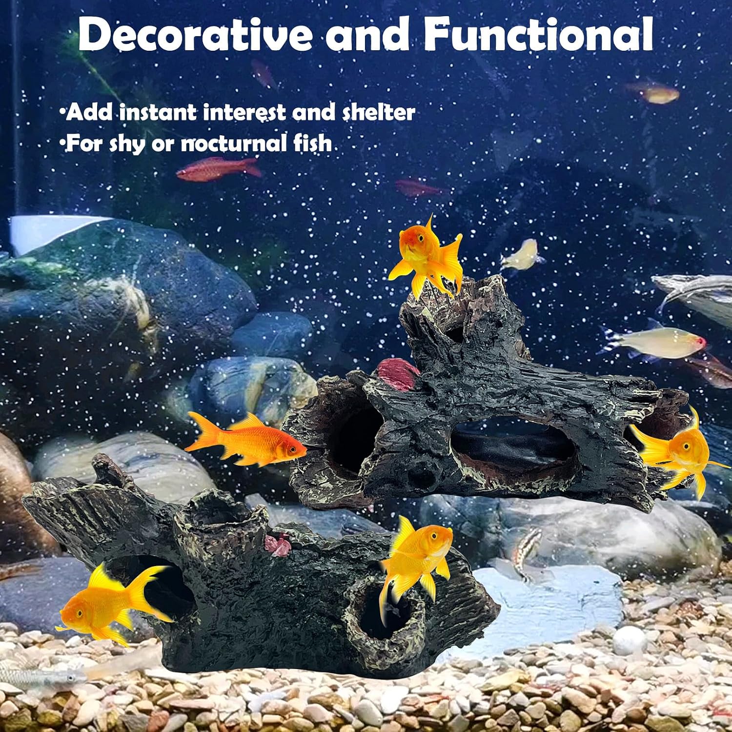 2 Pcs Decaying Trunk Aquarium, Betta Fish Ornament, Freshwater Ornament - Small Resin Aquarium Decoration Log, 20