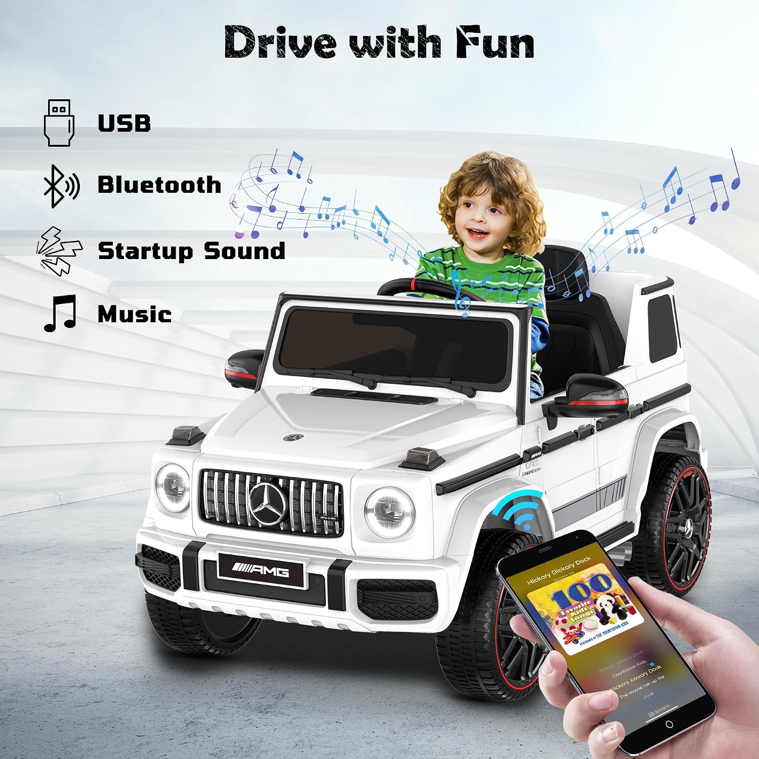 12V 7AH Licensed Mercedes-Benz G63 Electric Car for Kids, White | Parent remote control ride on car for toddlers with