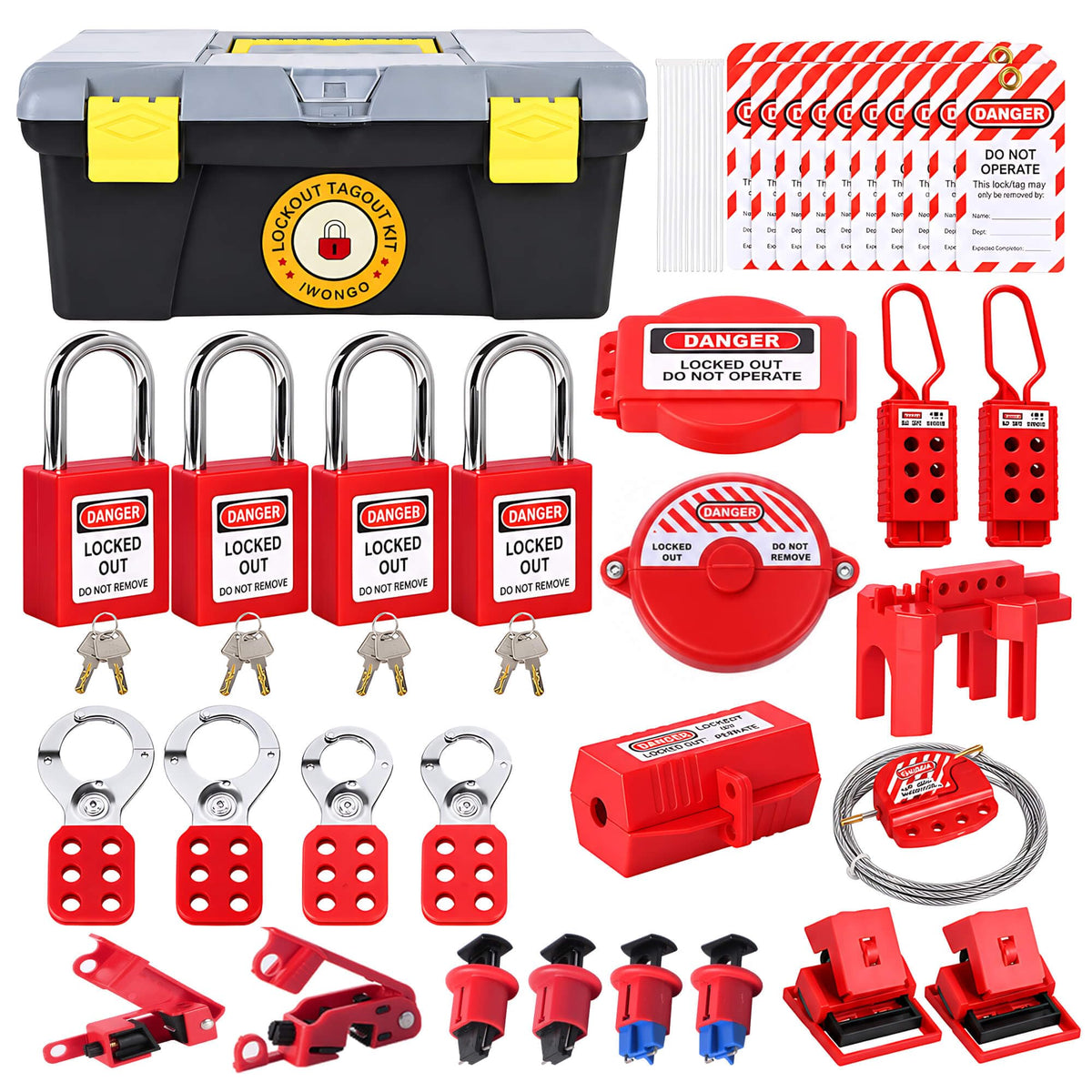 50-Piece Lockout Tagout Kit with 4 Keyed-Different Padlocks & Toolbox