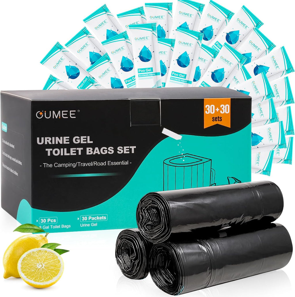Lemon 30 Portable Toilet Bags with 30 Poo Gel Set, 8 Gallon | Camping Toilet Bags with Absorbent Gels Waste Bags