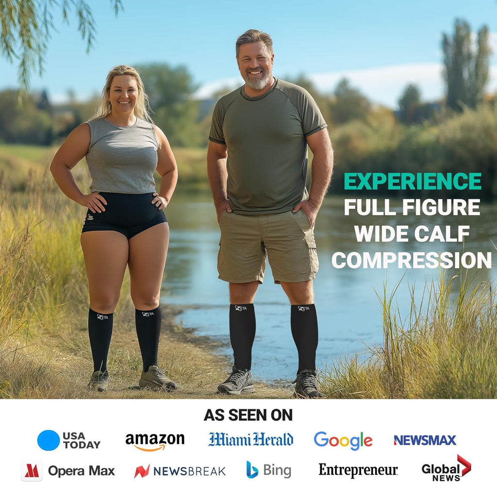 Plus Size Calf Compression Sleeves for Women and Men, Wide Calf Footless 15-19 mmHg, 2XL-6XL