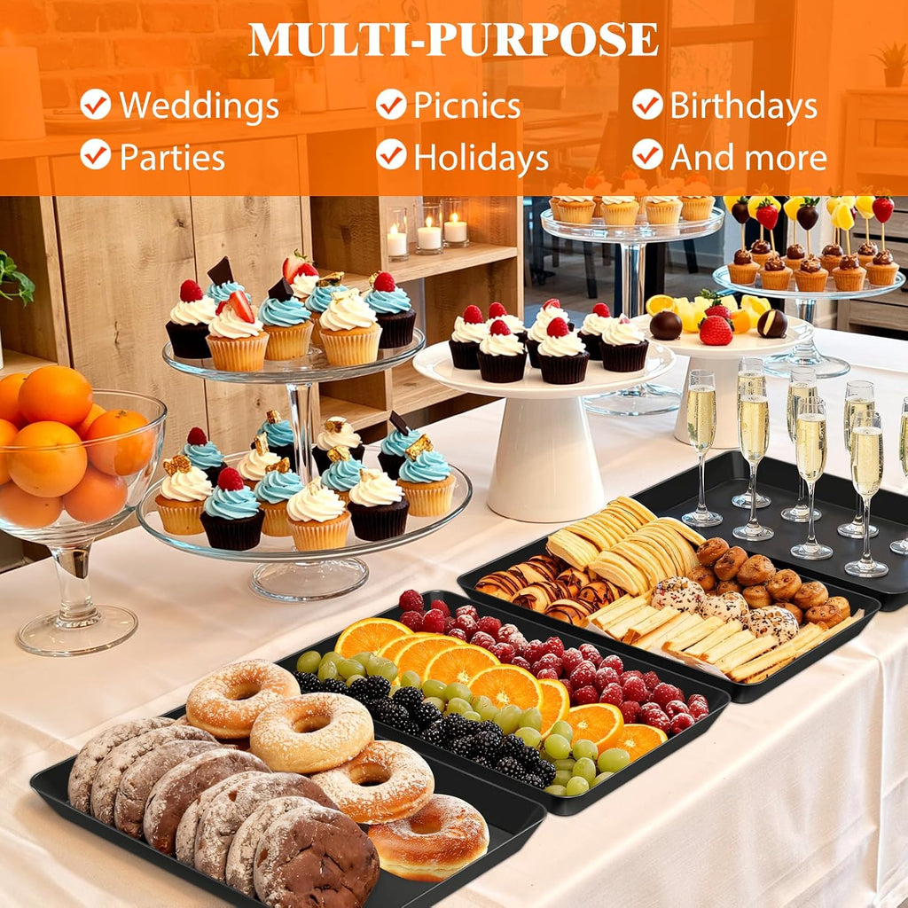 4-Pack Serving Tray Set, Reusable Plastic Serving Platter for Party Supplies, Entertaining, Grilling Accessories