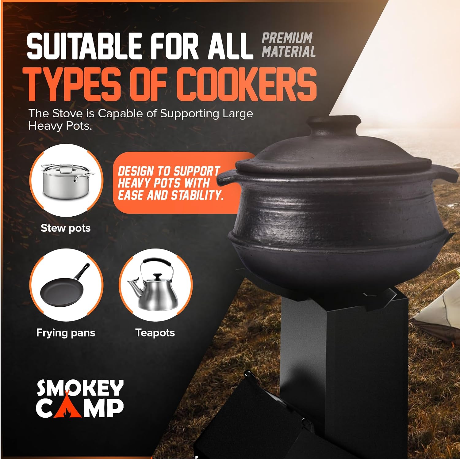 Rocket Stove for Camping Heavy Duty Wood Burning Stove with Adjustable Legs, Portable Wood Burning Fire Camping