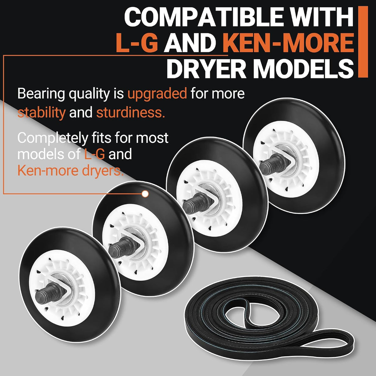 Upgraded Dryer Repair Kit Fits for LG. Kenmore. Gas Dryer Includes 4581EL2002C Dryer Drum Roller Replacement 4400EL2001A Dryer Belt and 4561EL3002A Dryer Idler Pulley by NISHCON
