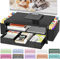 Desk Organizers and Accessories, Computer Monitor Stand Riser with Drawer and 2 Pen Holders, Printer & Laptop Stand