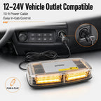Amber COB LED Rooftop Strobe Beacon Light, 12V Magnetic Base Caution Lightbar with 19 Flash Patterns for Construction