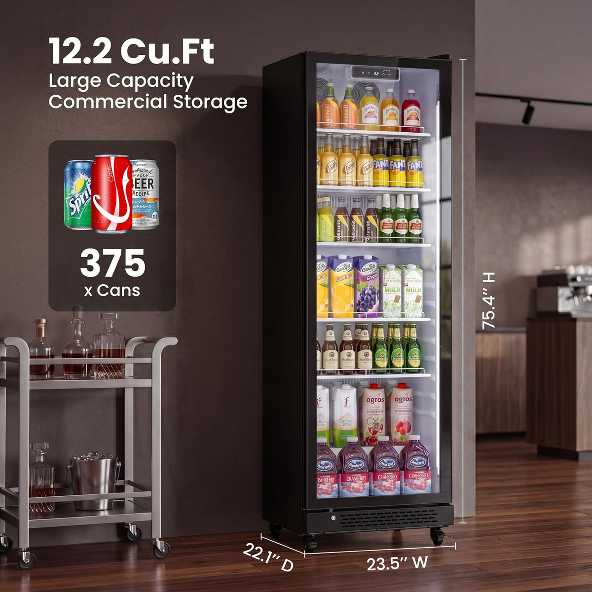 12.2 Cu.Ft Commercial Refrigerators with Double-Layer Glass Door