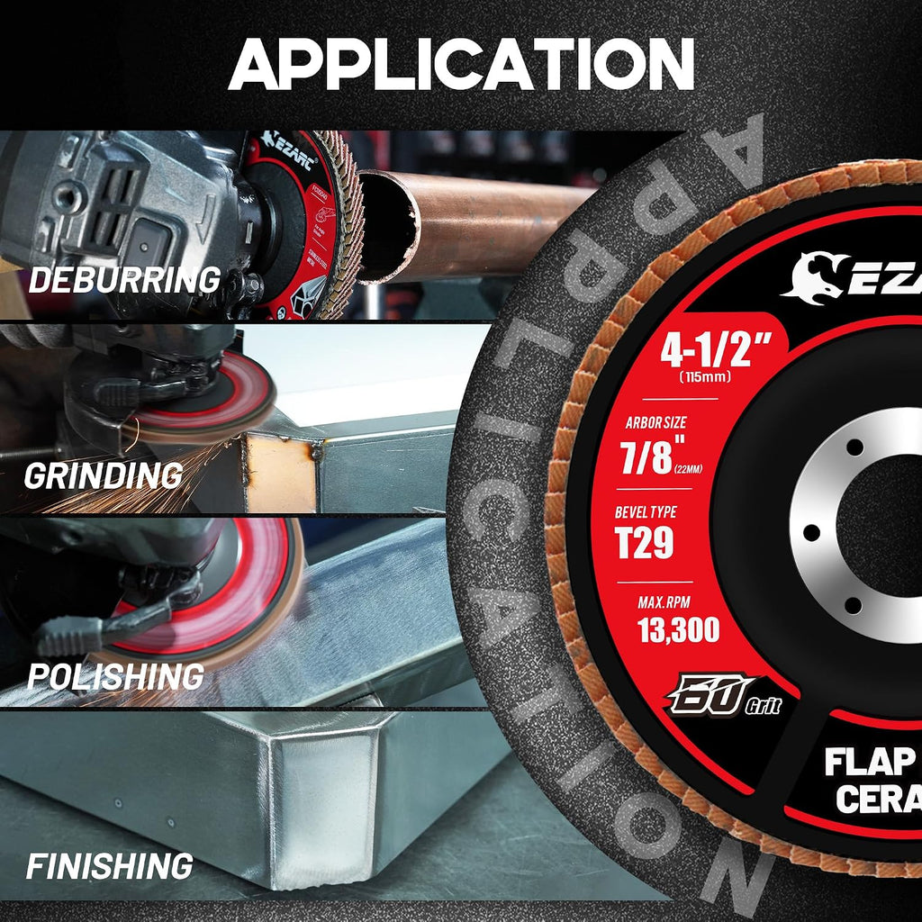 EZARC Ceramic Flap Discs 60 Grit, 4-1/2 x 7/8-Inch, Type 29, 10-Pack