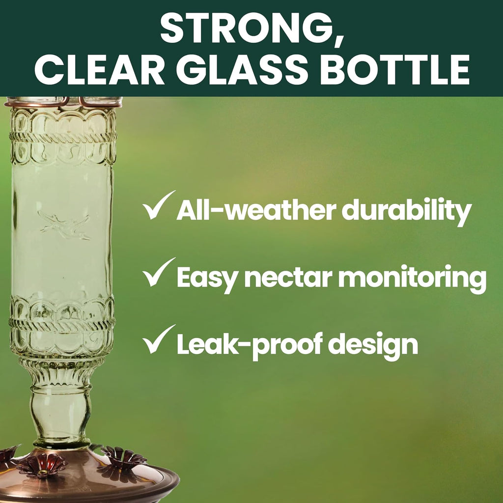 Antique Glass Bottle Hummingbird Feeder - Outdoor Garden Décor Hummingbird Feeder - 8107-1SR - 10 Fl Oz Nectar