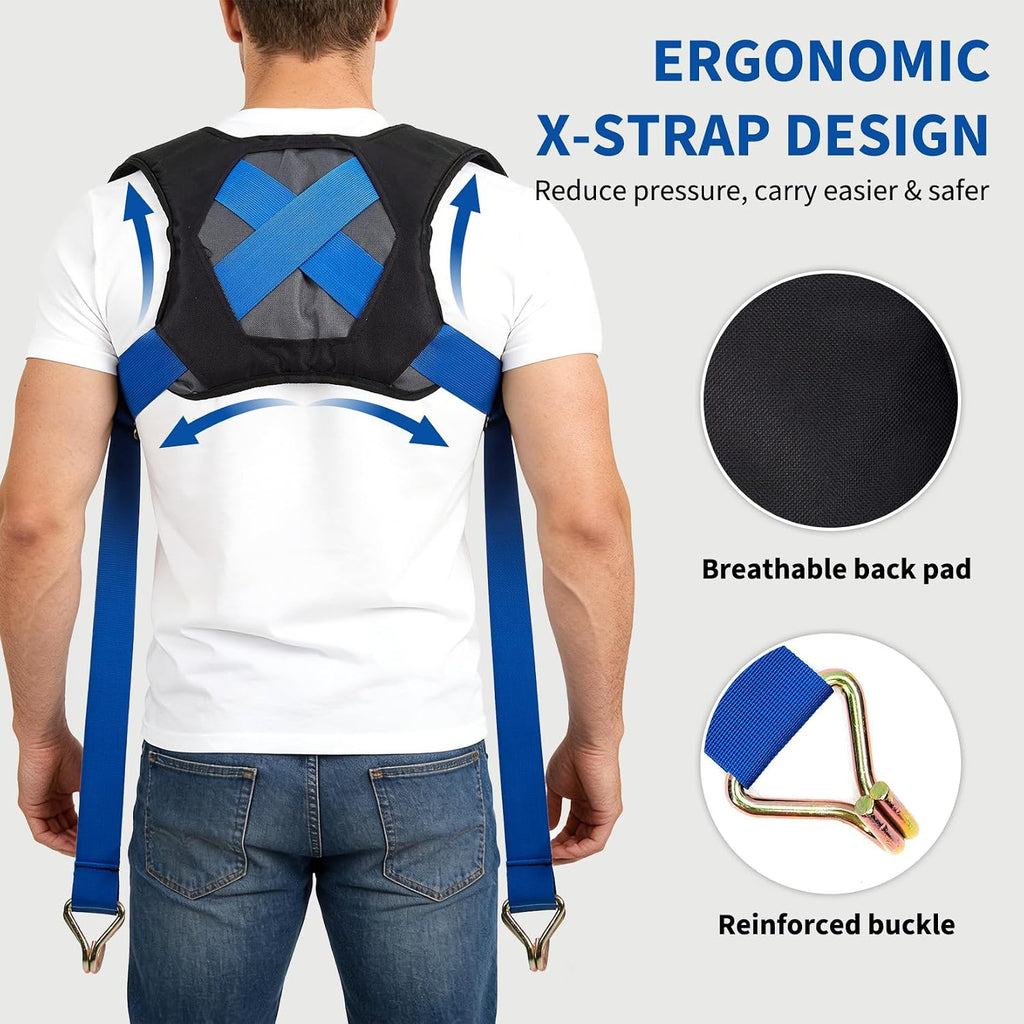 Moving Straps for Furniture, 2-Person Lifting System with Back Support, Heavy-Duty Nylon-Like Material Holds Up to