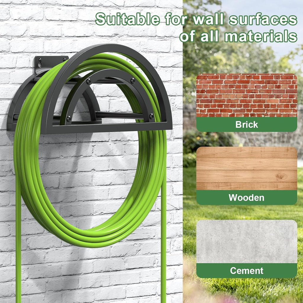 Hose Holder Wall Mount, Outdoor Water Hose Holder Holds 125-ft Hose, Heavy Duty Metal Detachable Hose Hanger Reel