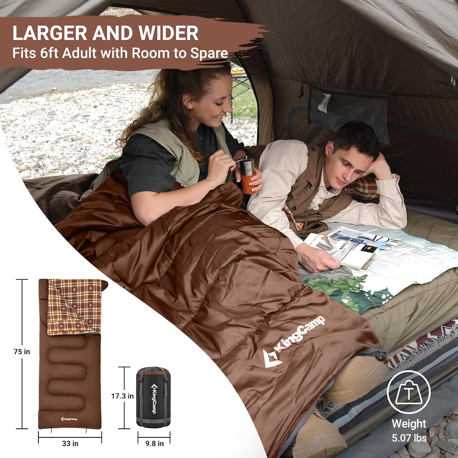 Sleeping Bag for Adults, 100% Flannel XL Big and Tall | Cold Weather Warm Sleeping Bags with Compression Sack
