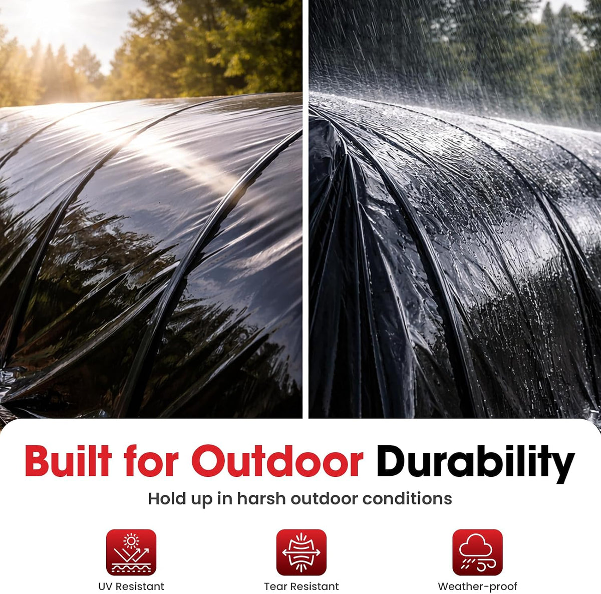 6 Mil Black Plastic Sheeting (6' x 100') - Heavy Duty, Waterproof, UV Resistant Polyethylene Sheeting Roll for