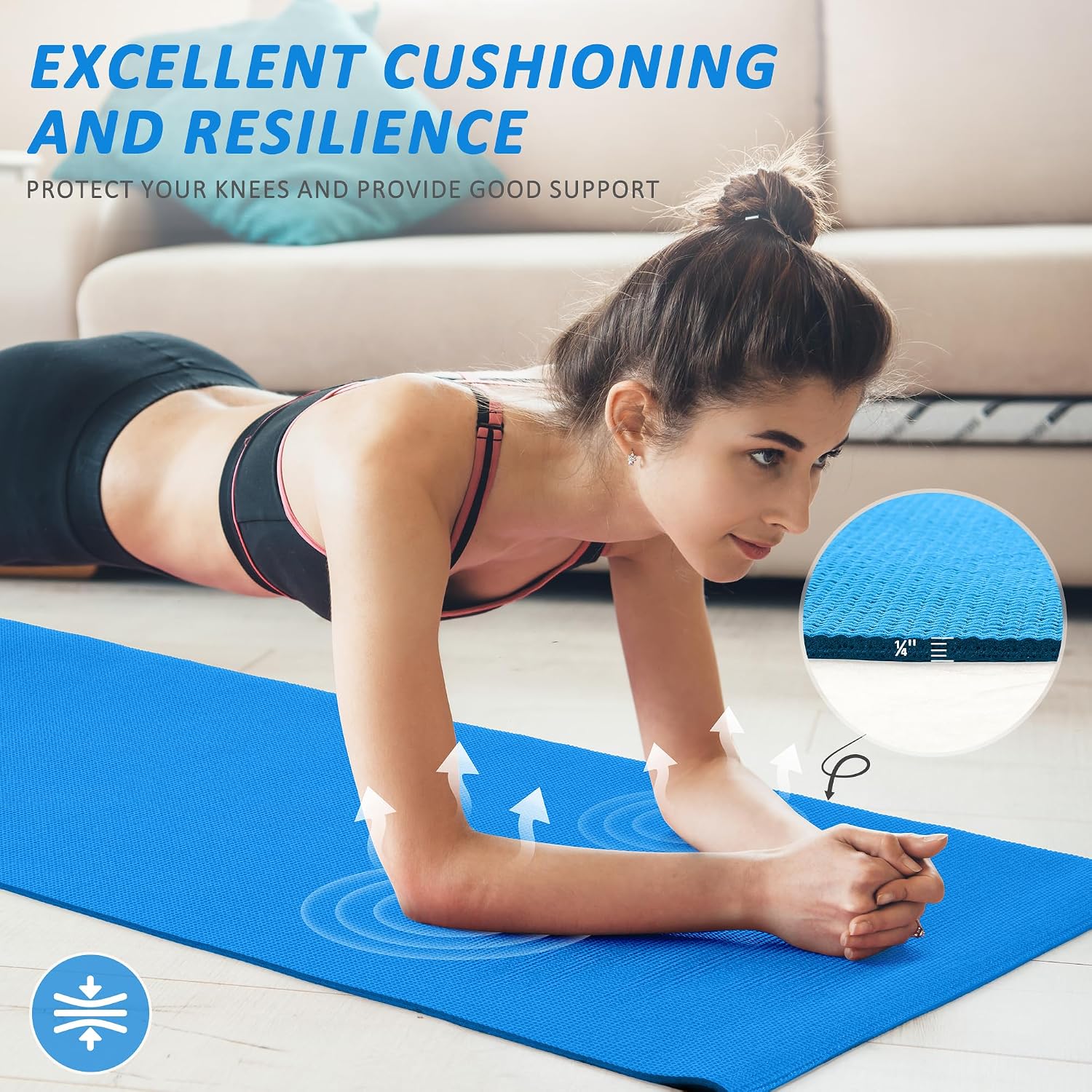 Signature Fitness All Purpose 0.25 Inch Thick High Density No Tear Exercise Yoga Mat with Strap & Lightweight