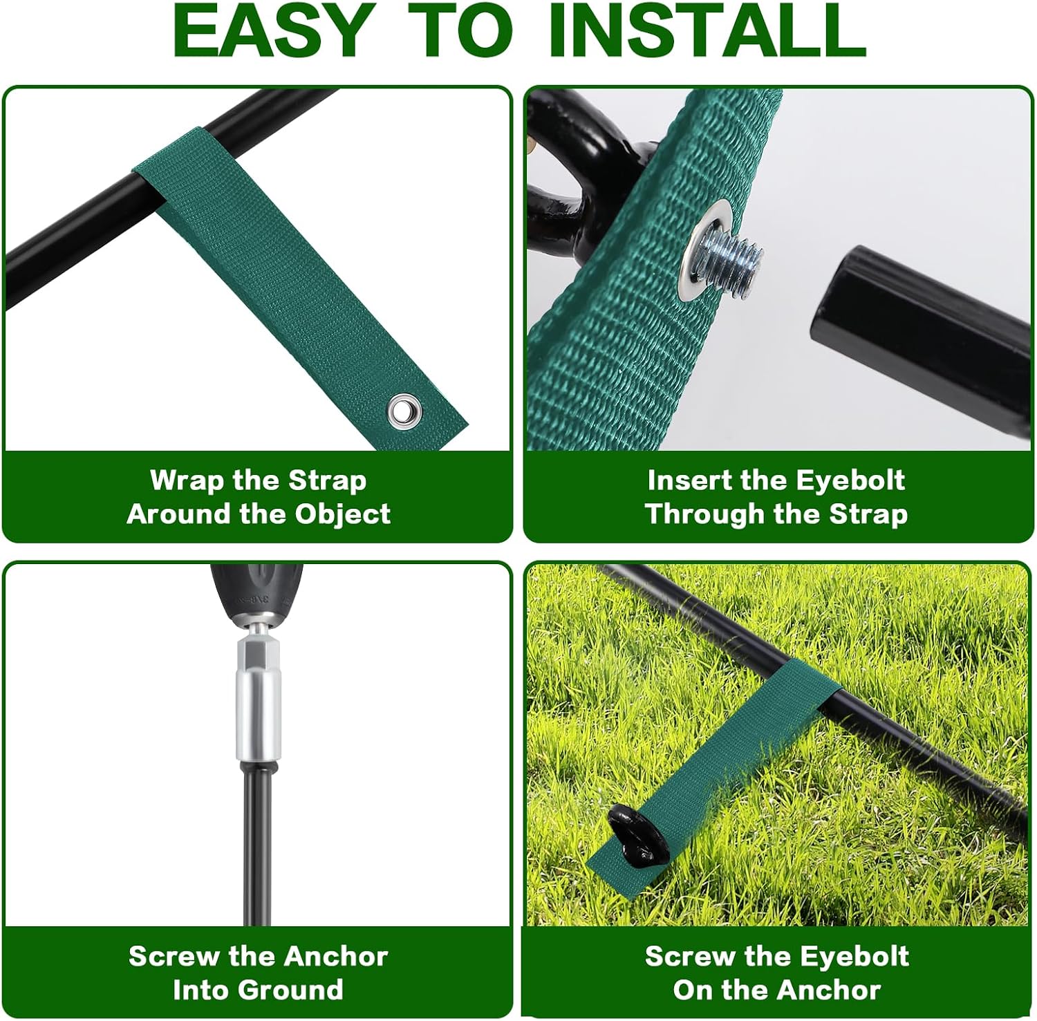 18-Inch Ground Anchors Screw in Heavy Duty, 4 Pack Shed Anchor Kit with Wrenches and Straps, High Wind Trampoline