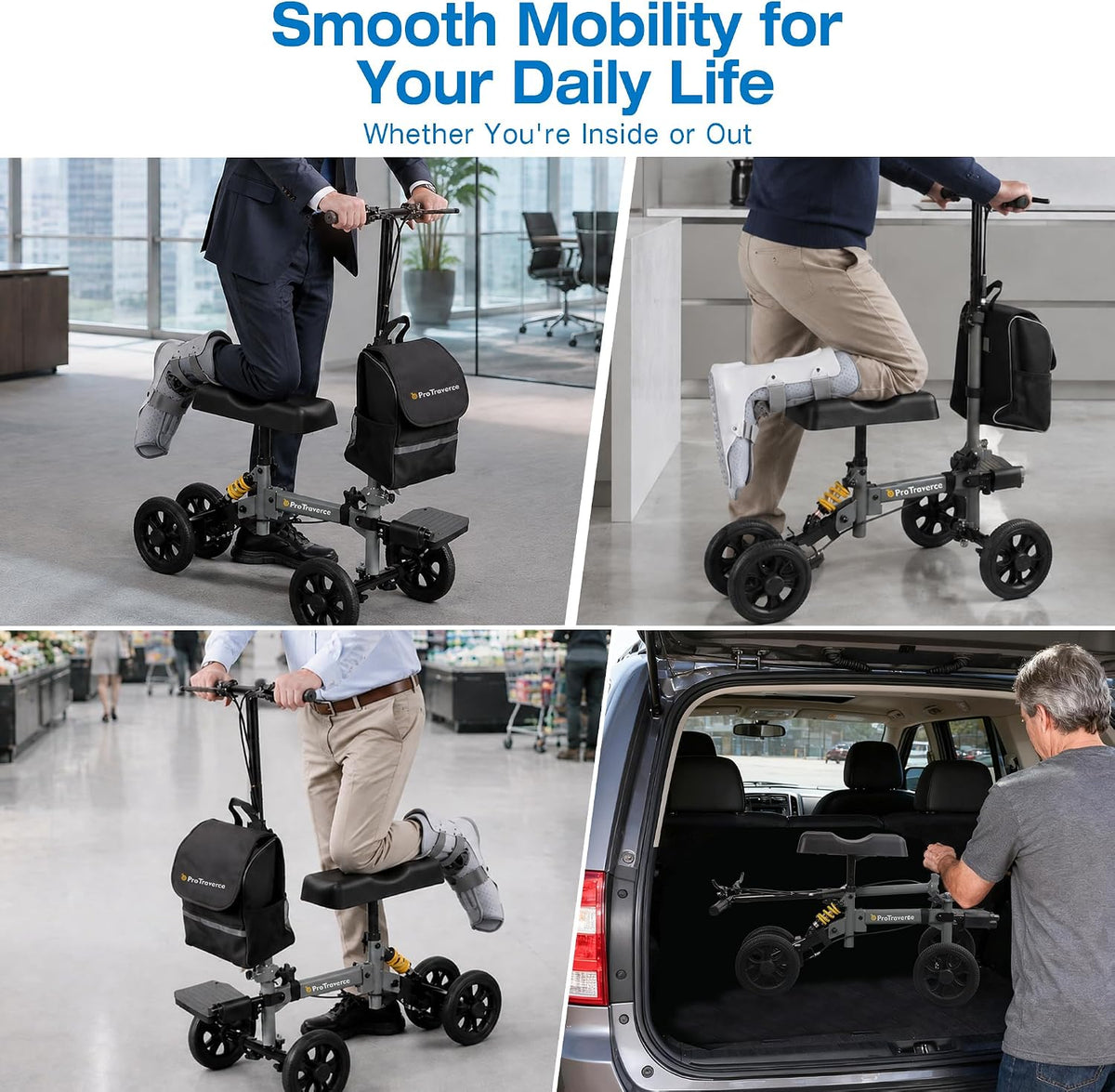 All Terrain Knee Scooter for Adults for Foot Injuries,Foldable & Steerable Knee Walker with Shock Absorption, 300lbs
