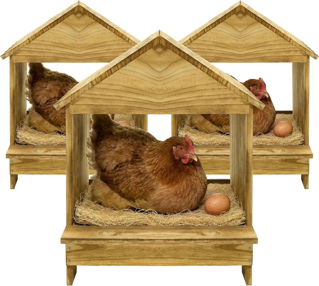 Gold Standard Chicken Nesting Box for Laying Eggs, 3 Pack Wooden Nesting Box for Chickens, Farm House Series Laying