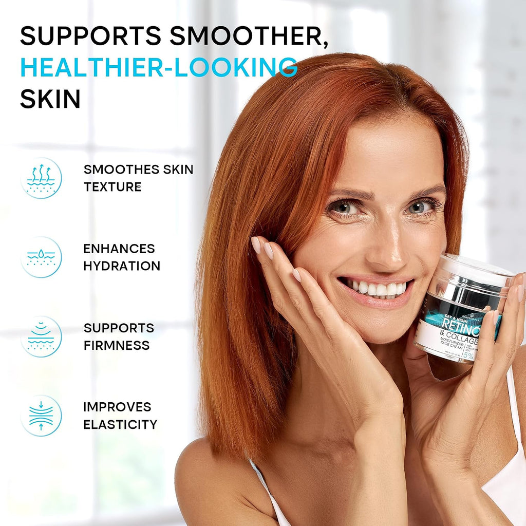 Face Moisturizer Retinol Cream, Anti Aging Neck Firming Cream, Collagen Day & Night Face Cream with Hyaluronic Acid