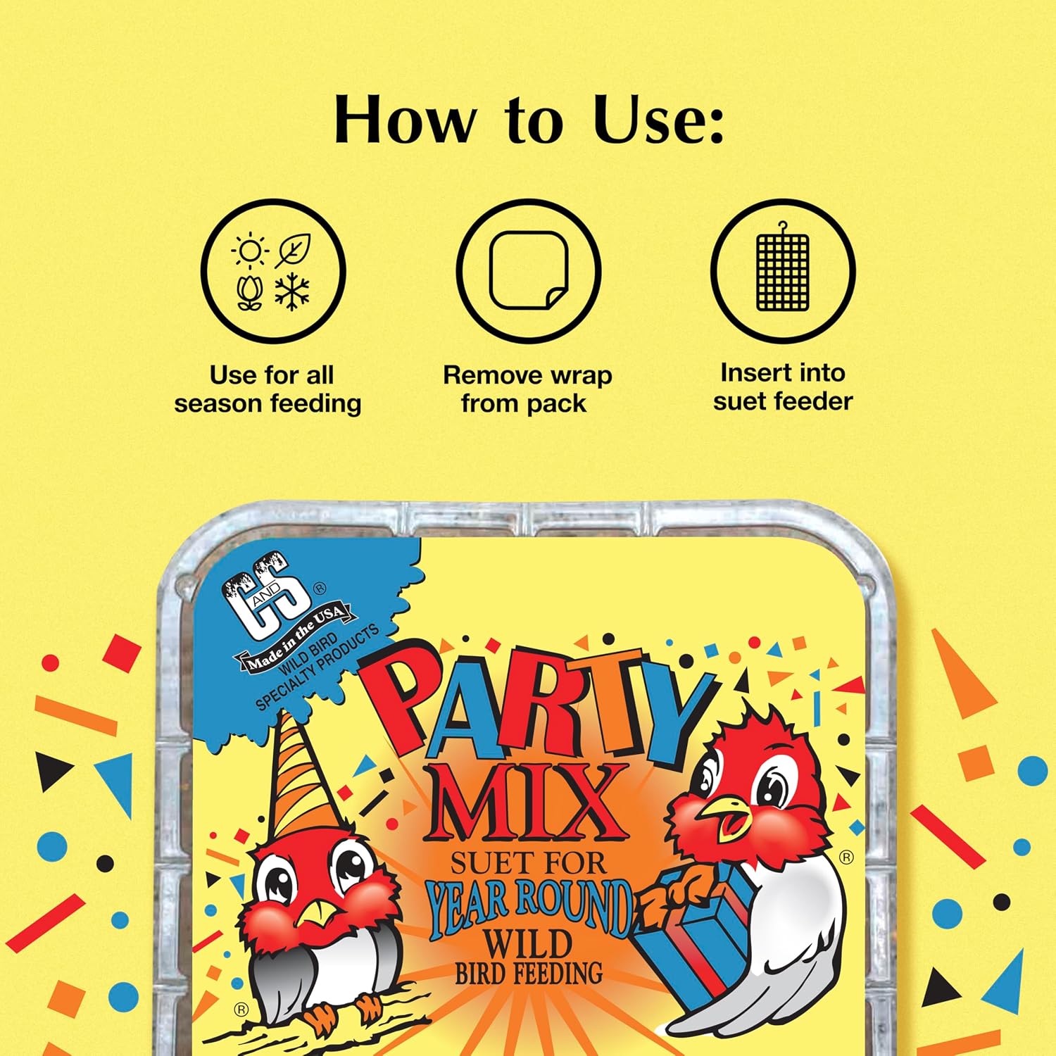 Party Mix Suet Treat, Suet Cakes for Wild Birds, Pack of 8 | Suet cakes for woodpeckers, made with real party mix
