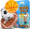 Sports Balls Water Splash Toys - Set of 3 - Spongy Bath Toys for Kids - 3 Different Athletic Ball Designs Include