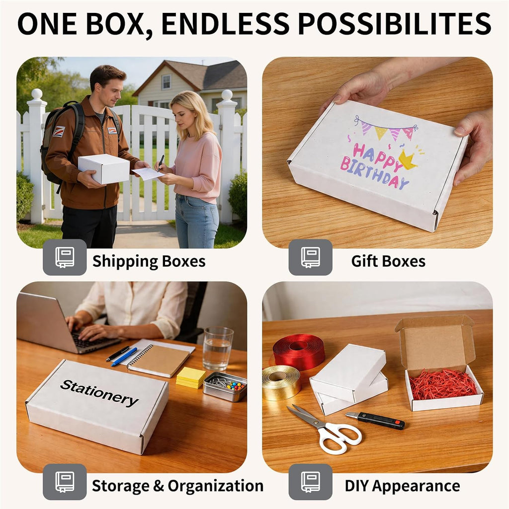 9" x 6" x 2" White Corrugated Cardboard Shipping Boxes Set of 25