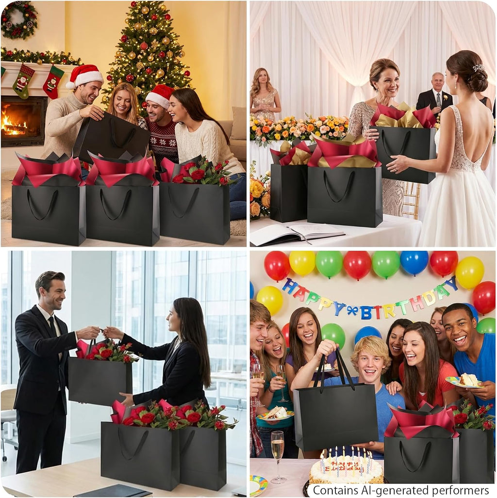 Extra Large Black Gift Bags with Handles,16x6x12 Inch,12 Pack