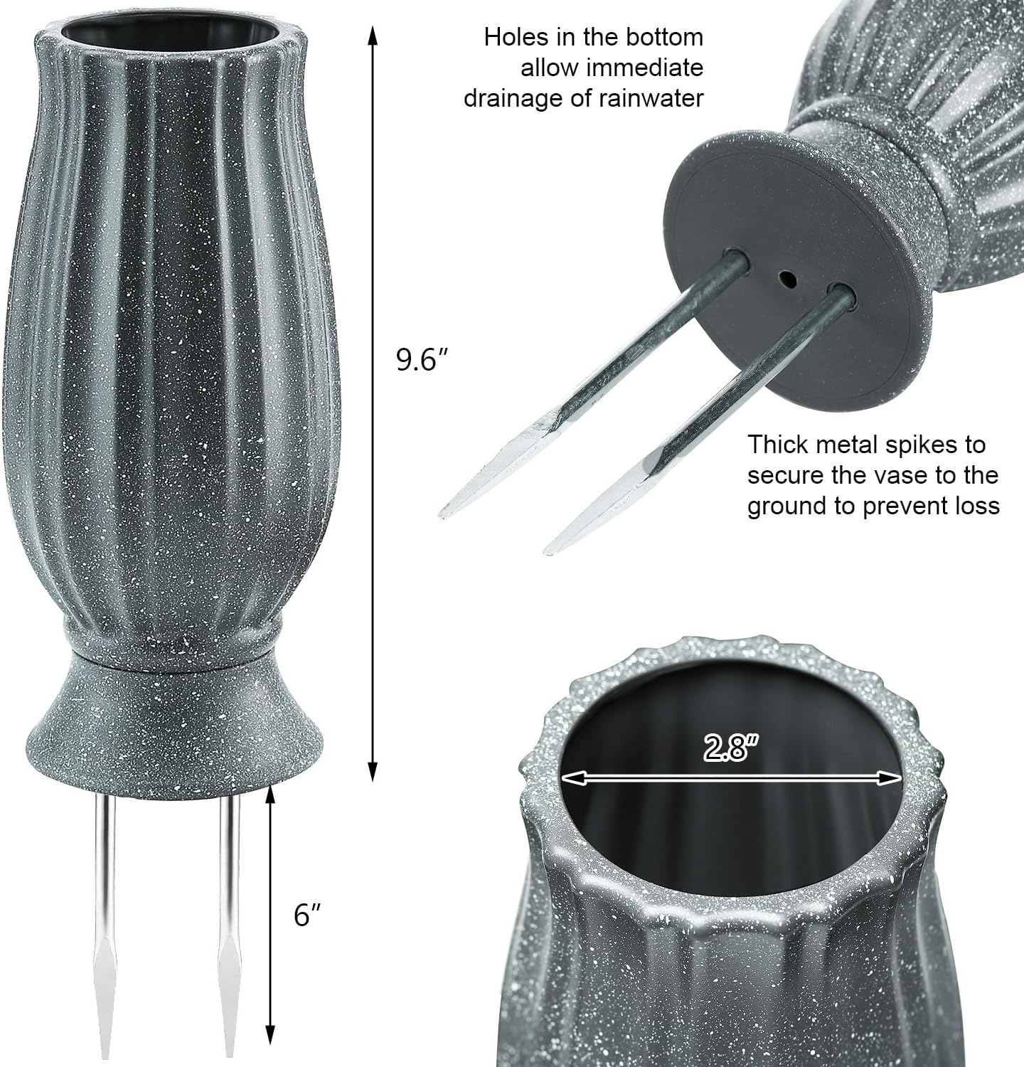 10” Cemetery Vases with Metal Spike for Artificial Flower Grave Decorations