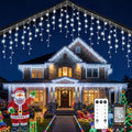 Icicle Christmas Lights Outdoor, 40Ft 432 LED Waterproof White Icicle Lights for Outside, 8 Lighting Modes