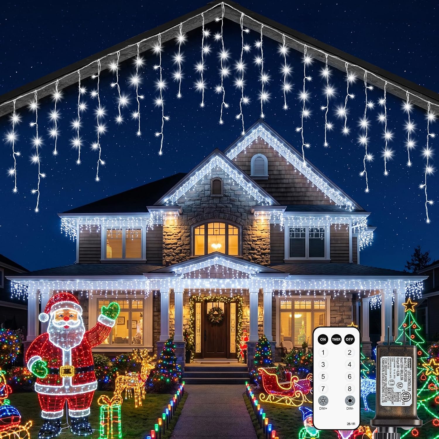 Icicle Christmas Lights Outdoor, 40Ft 432 LED Waterproof White Icicle Lights for Outside, 8 Lighting Modes