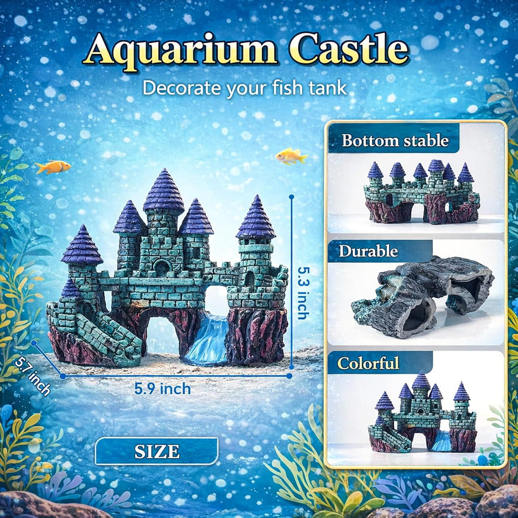 13 Pieces Aquarium Decorations Kit, Fish Tank Decorations Set Small Resin Castle and Rockery Betta Fish Cave Hideout