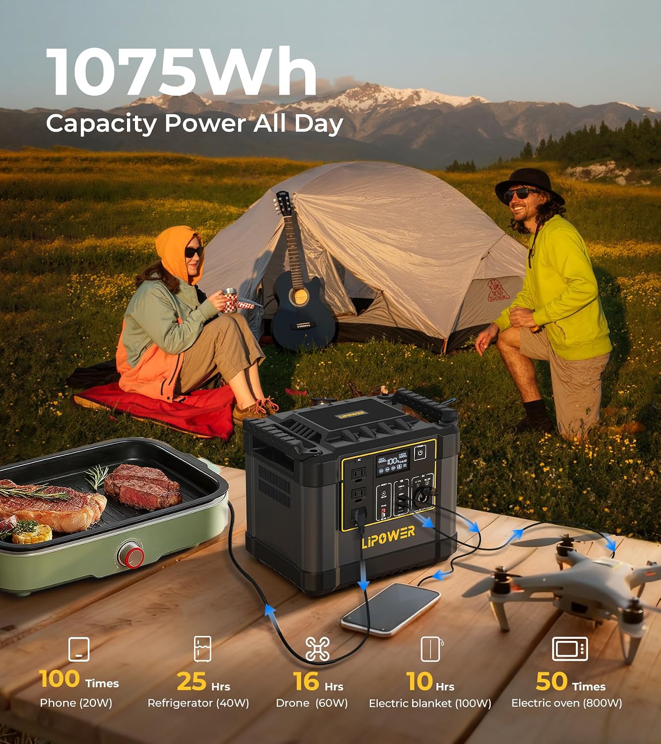 1075Wh Solar Generator, 200W Solar Panel, 1200W Portable Power Station | 1075Wh LiFePO4 Solar Generator,1200W Pure